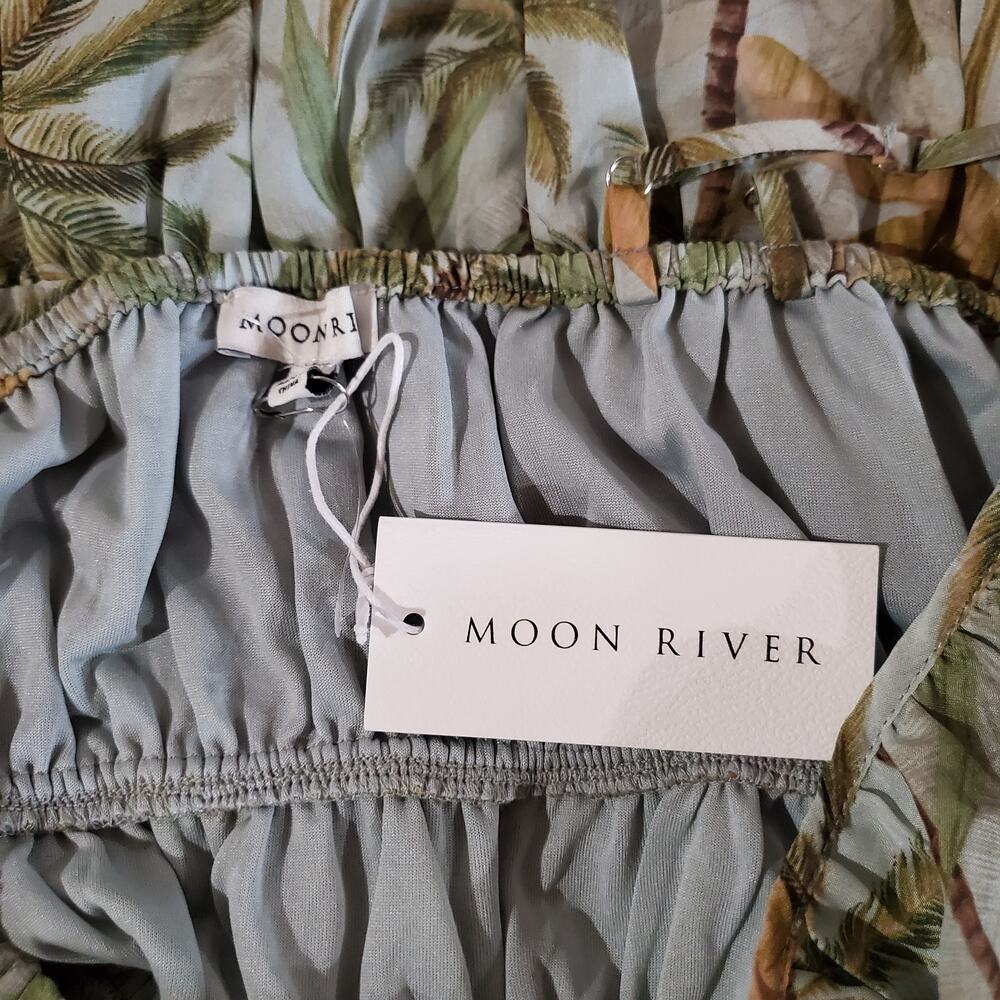 Moon River NWT Tropical Palm Tree Tiered Jungle Midi Dress Size M Hawaiian - Picture 10 of 16